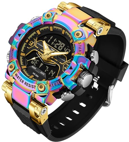 findtime Digital Herren Uhr Analog Armbanduhr für Männer Doppelanzeige Digitaluhr Schwarz Stoßfeste Sportuhr Uhren mit Stoppuhr LED Beleuchtung Alarm Datum Anzeige