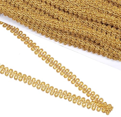 22 Meter Goldborte zum Nähen, goldmetallischer Tausendfüßler, Spitzenborte – 1 cm breit, Polyester, Nähen, Basteln, Dekoration, DIY, Hochzeitskleidungszubehör
