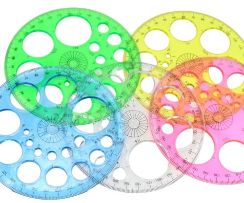 5 x Kreis-Schablonen zum Zeichnen, Malen, Vorlage, 360-Grad-Winkelmesser, Mathematik-Winkelmesser