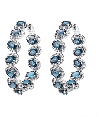 JXHSWDG Ohrstecker für Damen, 925er Sterling-Metallohrringe, eleganter Blauer ovaler Topas-Creolen