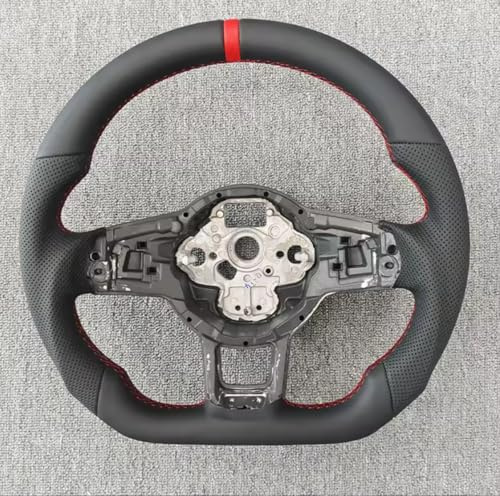 Volante Sportivo in Pelle con Cuciture Rosse compatibile con Volkswagen Golf 7/7.5, Design D-Shape con Impugnatura Perforata