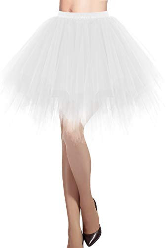 DRESSTELLS Karneval Kostüm Tüllrock Tütü Rock Weiß Fasching Cosplay Röcke Kurz 80er Party Unterrock Ballett Tanzkleid Petticoat White S