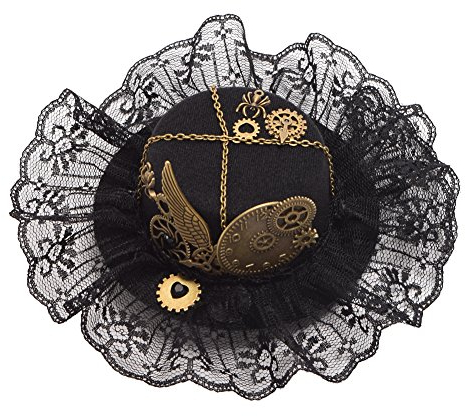 GRACEART Damen Steampunk Mini Zylinder Kopfbedeckungen, mini hut fascinator mit Haarklammer(J)