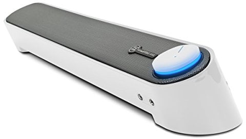 GOgroove Soundbar für PC Lautsprecher für Computer: Tragbarer 2.0 Stereo Speaker mit Eingebauten Sound Ports, Beleuchtetem LED Power-Knopf, USB Betrieben, für PCs, Laptops & Notebooks, Weiss