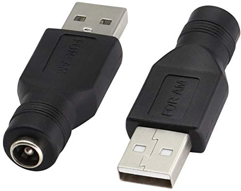 AAOTOKK USB2.0 A Mâle vers DC 5.5x2.1mm Connecteur Charge Barrel Jack Adaptateur Secteur Connecteur USB 5V,(Adaptateur Secteur2,5A Max.) pour Dispositif &Charge DC&USB(2Pack/USB2.0A)