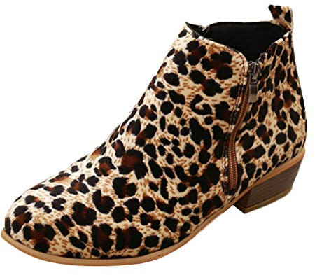 Minetom Scarpe Donna Stivaletto alla Caviglia Finto Camoscio Zip Tacco A Blocco 3 CM Moda Comode Ankle Boots Elegante Bassi Stivali Leopardo 38 EU