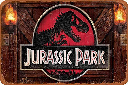Jurassic Park Cartel Retro de hojalata, Cartel Vintage, Placa, decoración de Pared para Bar, cafetería, jardín, Dormitorio, Oficina, Hotel, 20X30 cm