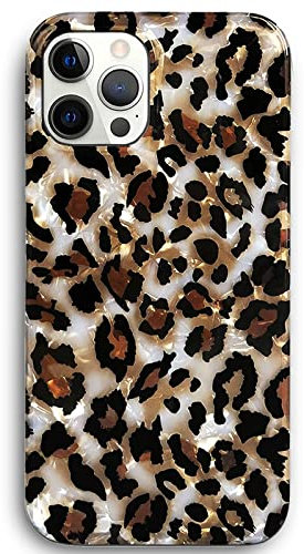 J.west Hülle kompatibel mit iPhone 13 Pro Max 17 cm, funkelndes Tier-Leoparden-Print-Muster, Vintage Geparden-Glitzer, transluzente klare, weiche TPU-Hülle, schlank und schützend in Hellbraun