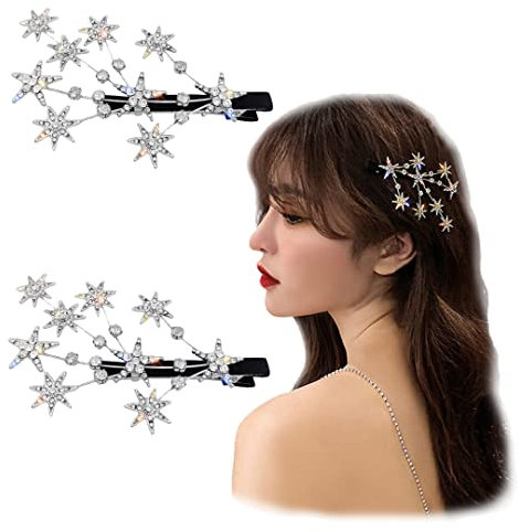 Pince à cheveux Gypsophile 2 pièces en cristal blanc Accessoires de cheveux pour filles et femmes Argent