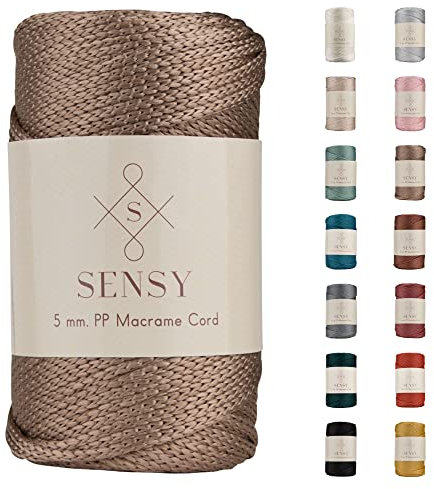 Sensy Premium 5 mm 104 Yards Polyesterseil 100% Polypropylen-Kordel Makramee-Seil Häkeltasche Häkelgarn Geschenk für Strickwaren (Nerz)