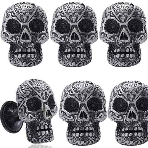WEKBOSS Cabinet Knobs Antique Silver Skull Kitchen Drawer Pull Cupboard Door Handle(38mm), Single Hole Decorative Furniture Knob for Dresser Wardrobe Bedroom (6Pcs Zinc Alloy