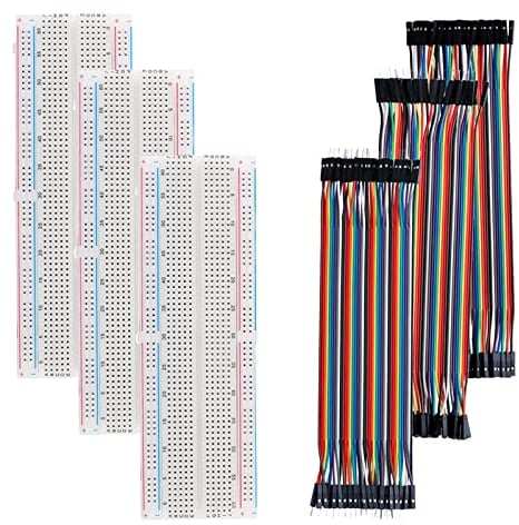 AEDIKO 3pcs Breadboard 830 Point Solderless Prototype PCB Board Kit + 120pcs Multicolored Dupont Wire