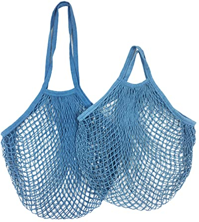 VIONNPPT 2er Set Netzbeutel Für Einkaufen, Obst,Gemüse Groß und Klein Netz Tasche, Wiederverwendbare Einkaufstasche, Faltbar Tragbar Netztasche (Dunkelblau)