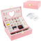 Casiwaft Boîte à Bijoux en Velours, Coffret à Bijoux Rayée avec Miroir, Rangement Bijoux de Voyage à 2 Couches, Grand Organisateur de Bijoux pour Bagues, Bracelets, Colliers, Rose
