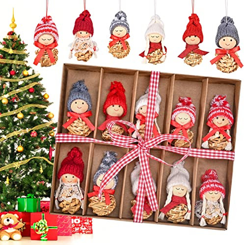 EYCLFY Weihnachtswichtel Anhänger Christbaumschmuck, 10er Set Weihnachtsengel Klein Figuren Weihnachtsbaumschmuck aus Stroh, Mini Wichtelmännchen Vintage Tannenbaum Basteln Deko Geschenk