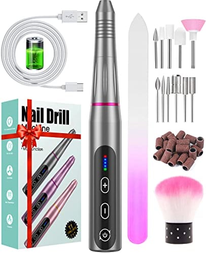 Nagelfräser, Nagelfräser für Gelnägel, Kabellos Akku Maniküre Set Elektrische Nagelfeile 20000 U/Min Fräser für Gelnägel Verstellbare Geschwindigkei Nagel Fräsmaschine für Acryl Gele Kallus Entfernen