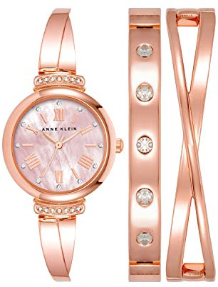 ANNE KLEIN Anne Klein Women's Premium Crystal Accented Bangle Watch Set, AK/2245, Rose Gold, bangle