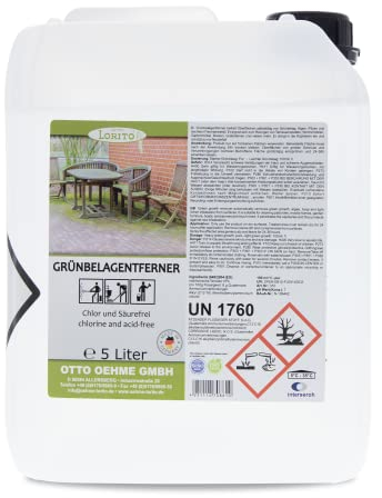Lorito Grünbelagentferner, 5 Liter Konzentrat, chlorfrei, gegen Grünbelag, Algen, Pilze und Flechten, zur Reinigung von Terrasse, Wohnmobil, Gartenmöbeln, schützt vor Neubefall
