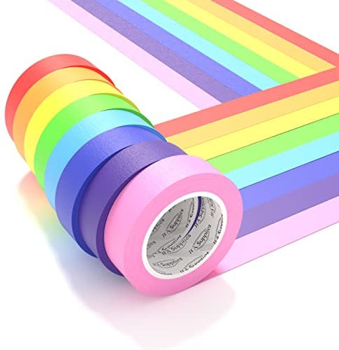 JFA Supplies 8 Rolls Rainbow Masking Tape, 8-Colour Masking Tape Set for Home, Office, and Crafts, 1.5cm x 12m Masking Tape, Coloured Masking Tapes, Assorted,Blue,Green,Orange,Pink,Purple,Rainbow,Red