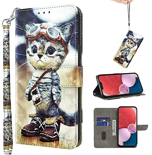 BOLELAW Handyhülle für Samsung Galaxy A12/M12 Hülle PU Leder Flip Case Bemalte Muste Schutzhülle mit Standfunktion und Kartenfächern Klapphülle für Samsung Galaxy A12, Verschmitzte Katze