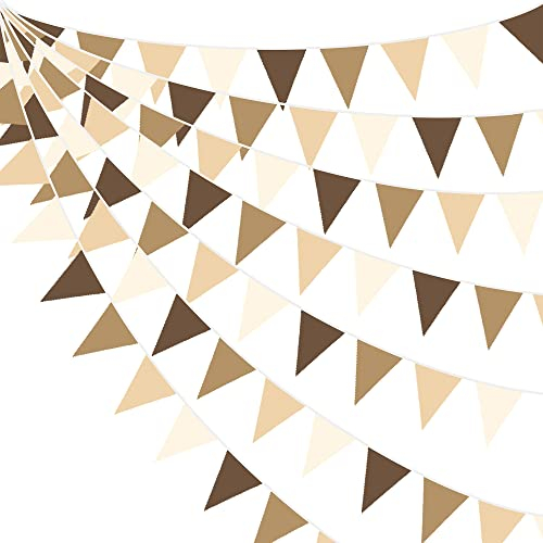 32Ft Brown Bunting Banner Party Decorations Fabric Triangle Flag Pennant Garland Streamers for Birthday Wedding Woodland Teddy Bear Jungle Safari Fall Baby Shower Outdoor Garden Hanging Decoration