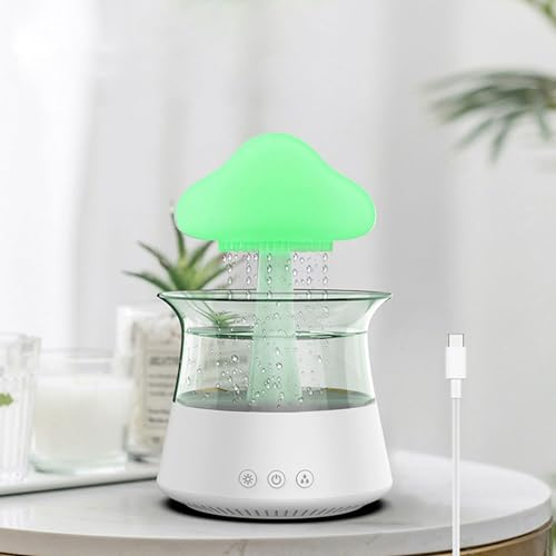 Rain CloudLuftbefeuchter Wassertropfen, 300 Ml Pilz Regendiffusor mit 7 Farben Zum Entspannen Beim Schlafen, Leiser Diffusor für ätherische Öle mit Mehreren Modi für das Büro Am