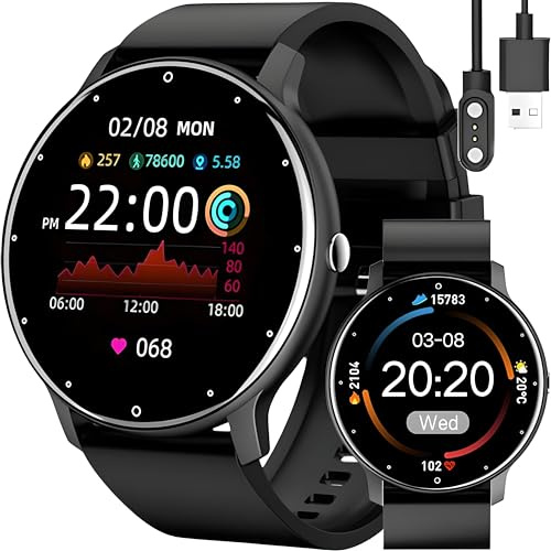 Retoo Smartwatch Smart Watch 45mm Armbanduhr Touchscreen Sport Band Fitness Armband Black Watch Geschenk Call Android iOS Herren Damen Schwarz