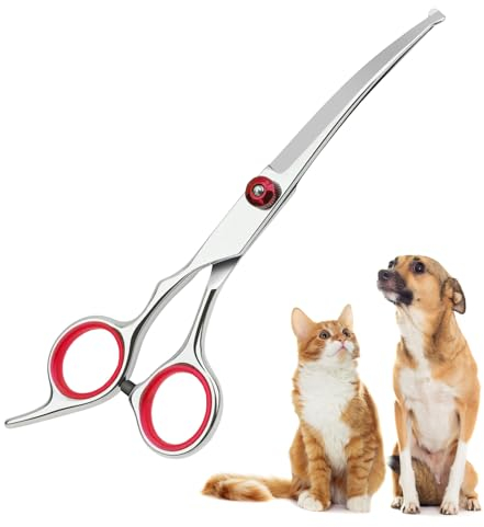 WUSANNA 1 Stück Hundeschere Gebogen, Hundeschere Rot Hunde Schere Edelstahl Schere Hundehaare Schneiden Fellschere Hunde Modellierschere Hund, Fellschere für Katze Hund und Anderen Haustieren