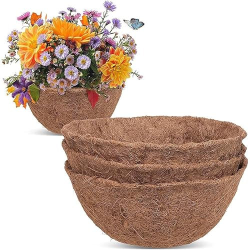 Bimhayuu Lot de 3 Doublure en Fibre de Coco Naturelle Panier Suspendu pour Pots de Fleurs Panier de Fleurs à Suspendre, pour Culture Plantes D'intérieur et D'extérieur (14in)