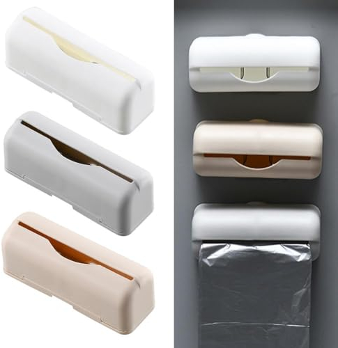 DAGESVGI 3 Pcs Garbage Bag Dispenser Roll Holder, Self-adhesive Wall Mounted Trash Bags Holder Storage Box, Multi-Purpose Plastic Trash Bag Dispenser