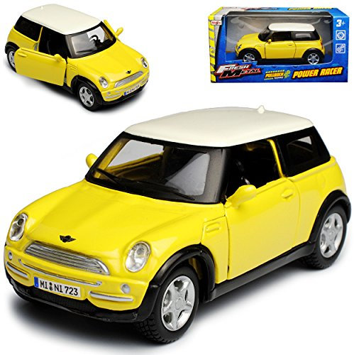 Mini Cooper R50 Gelb mit weissem Dach 2001-2006 mit Rückzugsmotor ca 1/43 1/36-1/46 Modell Auto