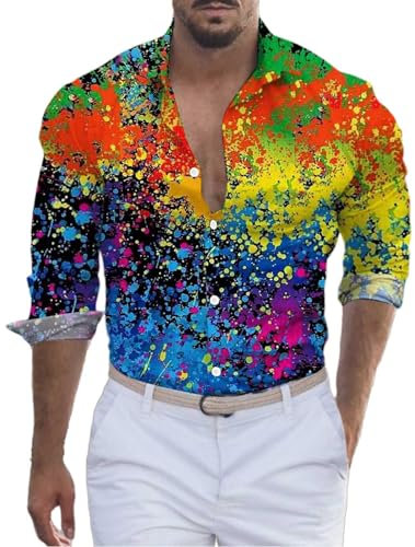 QWUVEDS Chemise Mardi à manches longues pour homme avec chiffres, imprimé 3D, chemise à manches longues avec bouton, rouge à carreaux, jaune, M