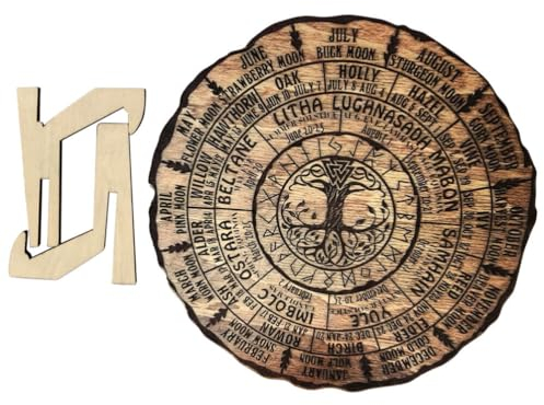 STOBOK Wheel of the Year Wooden Calendar - Tree of Life Sabbats Pagan Witch Sign for Wall Decor
