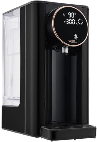 Cooks Professional Digital Hot Water Dispenser 2600W with 2.7L Tank | Energy Saving Fast Boil | Adjustable Dispense & Temp | Boil Dry Protection | Descale Function & Water Filter | Black/Rose Gold