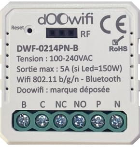 DWF-0214PN-B : Relais NO/NF. Mini module Bluetooth Wifi avec sortie contact sec (NO/NF). Alimentation AC 230V.