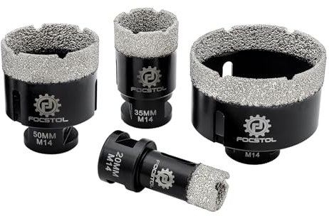 FOCSTOL Scie Cloche Carrelage Kit - Foret Diamant Carrelage Kit pour Porcelaine, Marbre, Granit 4 pièces (20/35/50/68mm)