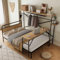 Metallbett 140x200 Flachbetten+Tisch mit Rädern+Vertikaler Garderobenständer, Kompletter Satz Schlafzimmermöbel, Heranwachsende, Erwachsene, Metallrahmen, Schwarz+Natur, Platzsparendes Doppelbett