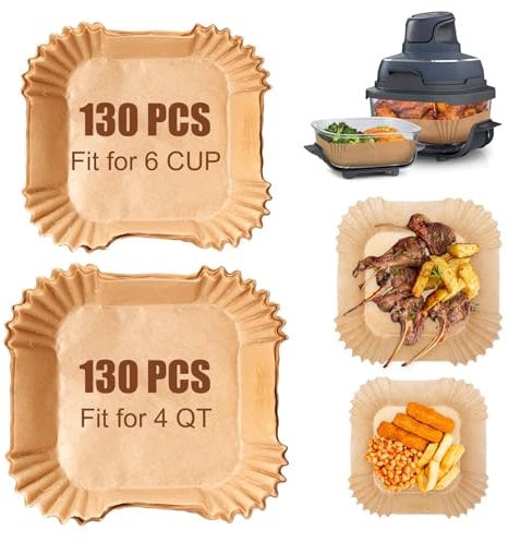 260 PCS Air Fryer Liners Square - Disposable Paper for Ninja Crispi 3.8L & 1.4L FN101, Non-Stick Sheets for 4-QT & 6-Cup Air Fryers, Food Grade Air Fryer Bags