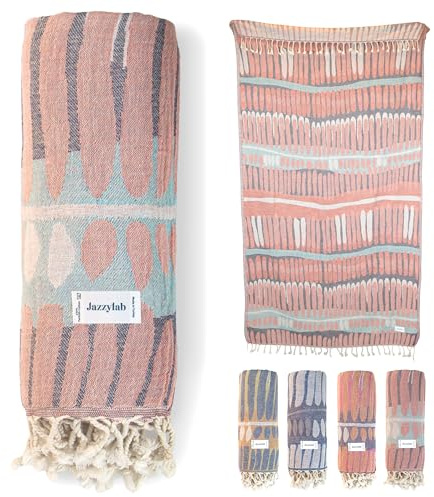 jazzylab Julienne Hamamtuch Pestemal | 100% Baumwolle | Handgewebt im Jacquard-Stil | Bade-, Sauna-, Strand- & Liegetuch im orientalischen Look | Naturfarben & handgeknotete Fransen | 90x180 cm, Rot