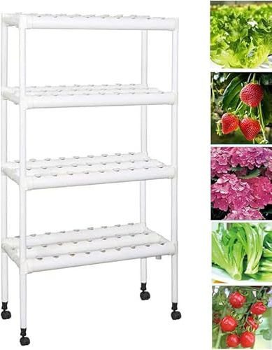 Hanmorfarbi Sistema di coltivazione idroponica con 108 piante, 4 livelli, kit di coltivazione idroponica mobile, tubi di coltivazione senza terra, con pompa dell'acqua per insalata, fragole, pomodori