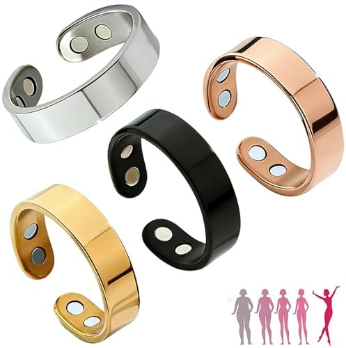 Fresilkora 4PCS Magnetic Rings For Women Men, Adjustable Calm Ring, Menopause Rings For Women With 4 Strength Magnets, Fidget Rings For Anxiety Reduction, Better Sleep, Improves Overall Wellness