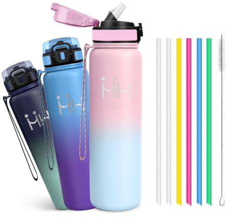 Gourde Isotherme 1l - Gourde - Bouteille Isotherme - Thermos Avec Paille - Double Isolation - Gourdes Inox - Facile à Nettoyer - Bouteille Thermos, Bouteille d'eau pour Camping, Yoga, Sport