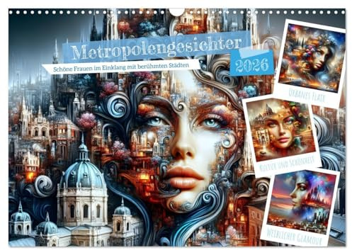 Metropolengesichter (Wandkalender 2026 DIN A3 quer), CALVENDO Monatskalender: Erleben Sie die harmonische Fusion von schönen Frauengesichtern mit den ... kunstvollen Highlight machen. (CALVENDO Orte)