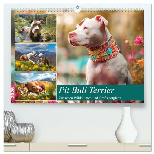 Pit Bull Terrier. Zwischen Wildblumen und Großstadtglanz (hochwertiger Premium Wandkalender 2026 DIN A2 quer), Kunstdruck in Hochglanz: Farbenfrohen ... Fröhlichkeit und Schönheit (CALVENDO Tiere)