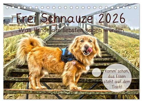 Frei Schnauze 2026. Was Hunde am liebsten sagen würden (Tischkalender 2026 DIN A5 quer), CALVENDO Monatskalender: 12 witzige Aussagen, Hunden in die Schnauze gelegt! (CALVENDO Tiere)