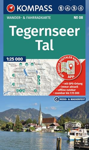 KOMPASS Wanderkarte 08 Tegernseer Tal 1:25.000: Wander- und Fahrradkarte in einem - inklusive Offline-Verwendung in der KOMPASS-App. Wander-& Radwege. Skitouren. Langlaufen.