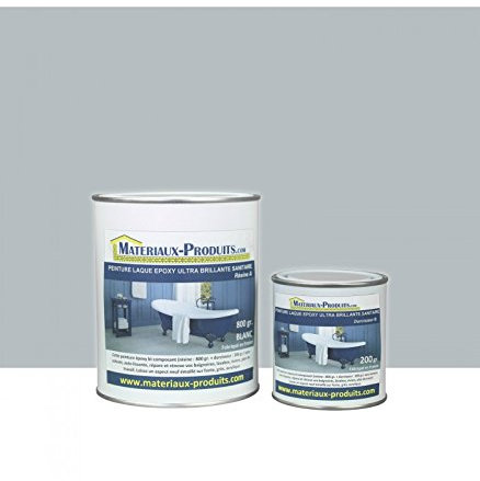 MATPRO - Peinture Laque Epoxy Salle de Bain - Sans Solvant, Auto-Lissant - Répare et Rénove Baignoire, Lavabo, Évier, Plan de Travail - Gris Clair - 1Kg