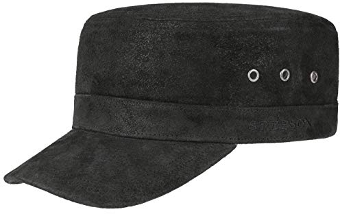Stetson Raymore Pigskin Armycap - Military Urban Cap Herren/Damen - Sommercap aus Leder - One Size 55-61 cm - Ledercap Frühjahr/Sommer - Schirmmütze schwarz One Size