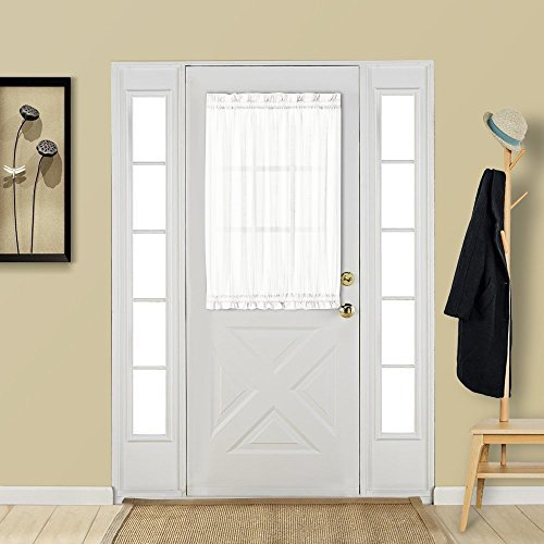 Aquazolax Sheer Curtains for Door Window Set of 2, Lightweight Privacy Window Curtain with Elegant Design for Front Door/Indoor Use with Tiebacks, Pure White, 25 W x 40 L