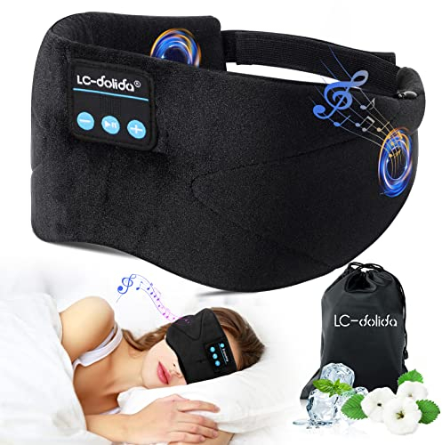 LC-dolida Schlafmaske mit Kopfhörer Schlafkopfhörer Bluetooth für Frauen Herren,100% LichtblockierendeAugenmaske Schlafbrille für Reisen/Nickerchen/Yoga/Meditation